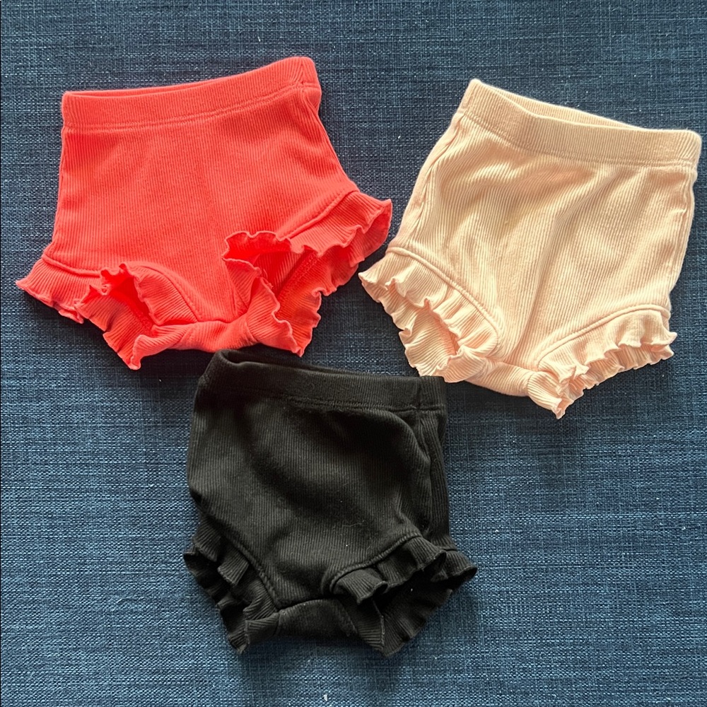 jumping beans Ruffled Ribbed Baby Shorts Trio - Coral, Cream, Black